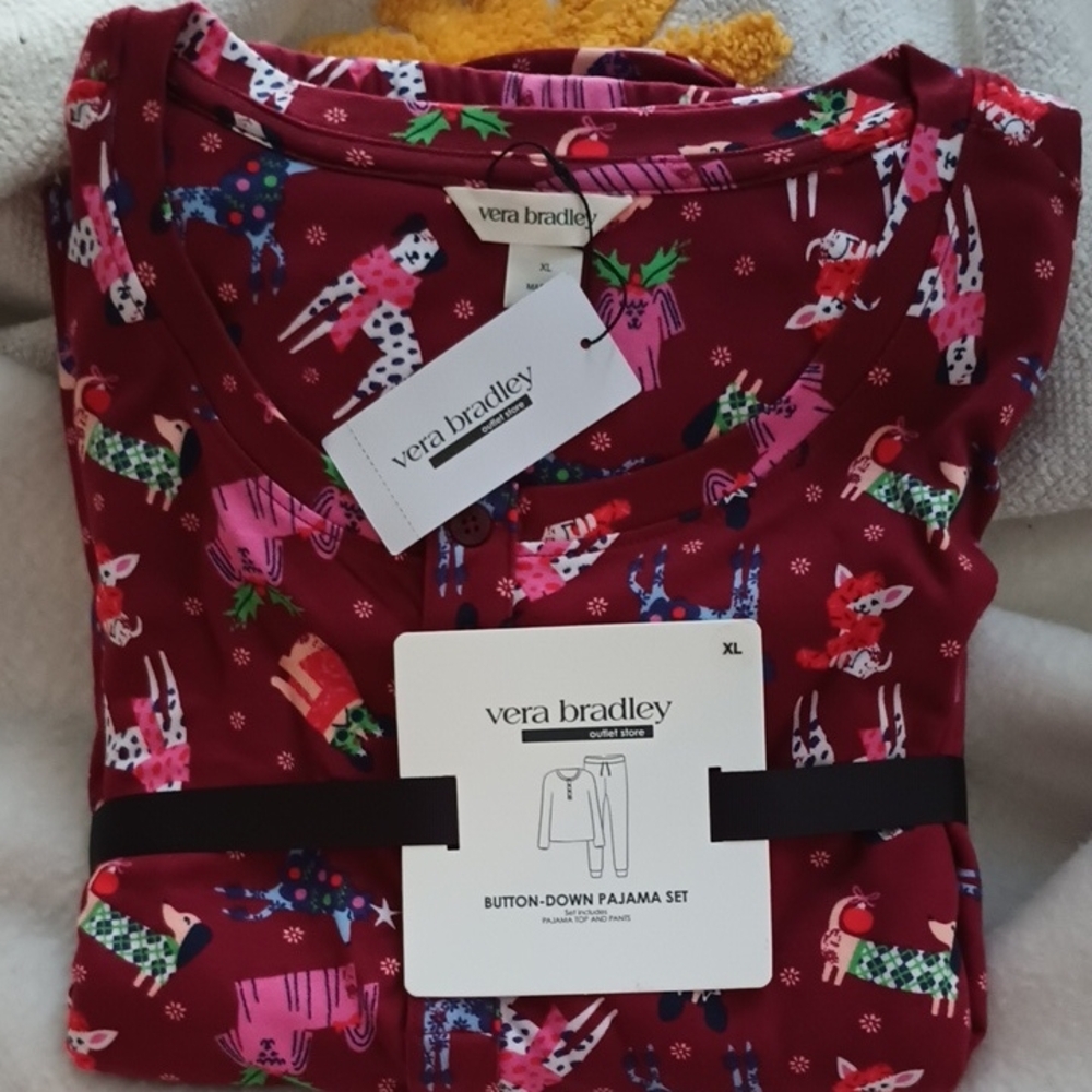 Vera Bradley Henley Pajama Set In Holiday Hound XL